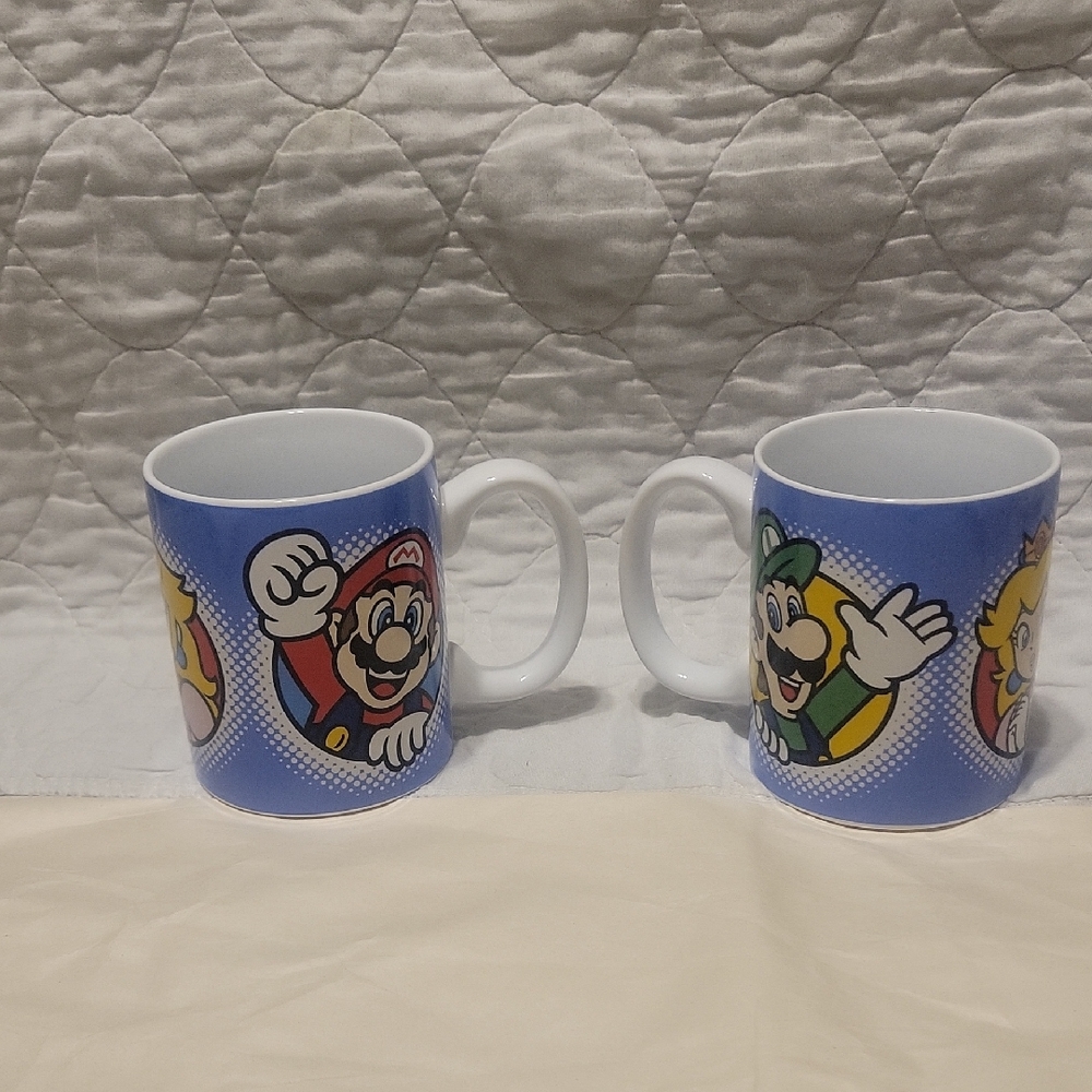 Nintendo Mario Character Mugs - Blue and White. Set of 2. Perfect condition